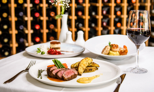 home-three-course-menu-steak-shrimps-seafood-tiramisu-curacao